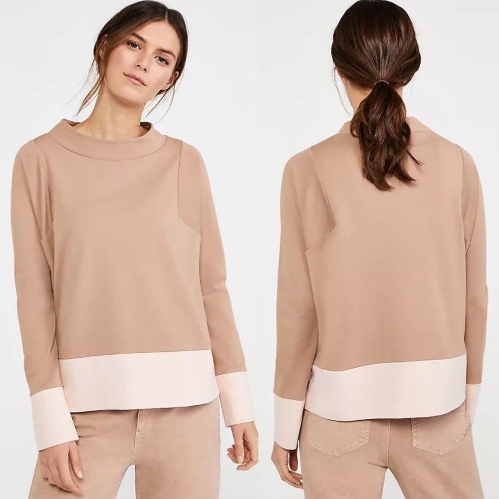 Ann Taylor tan and peach colorblock mock neck top - Picture 1 of 10